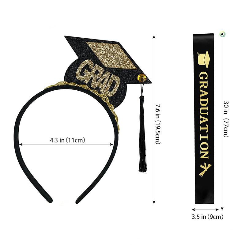 1Set Grad Cap Headband Graduated Satin Sash 2024 Graduation Party Decoration Supplies Photo Props Mini Bachelor Hat