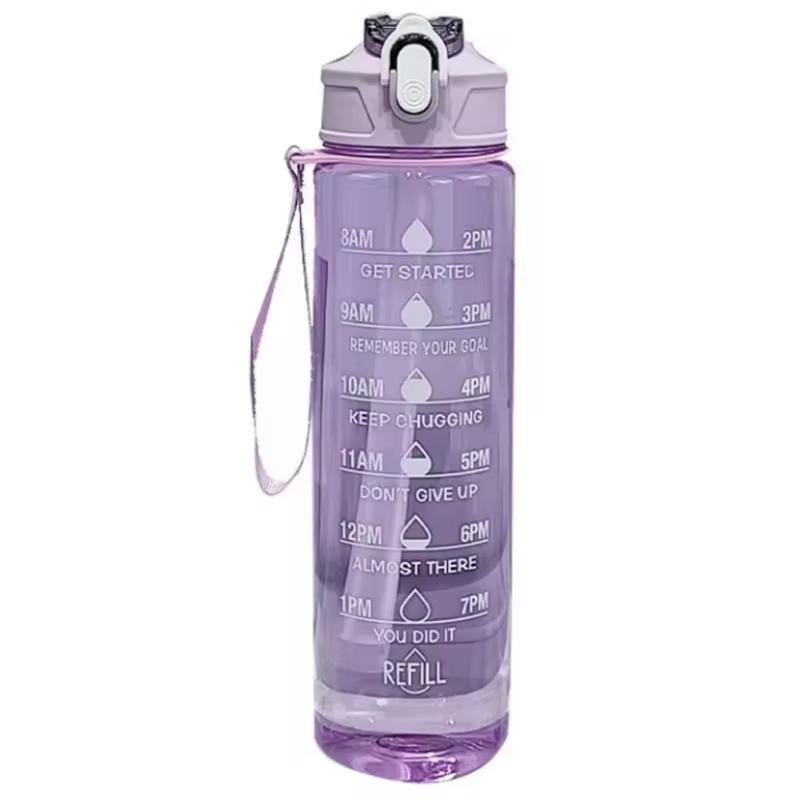 Large Capacity Sports Water Bottle, Leak-Proof Plastic Drinking Cup with Time Scale, Ideal for Travel Fitness Exercise