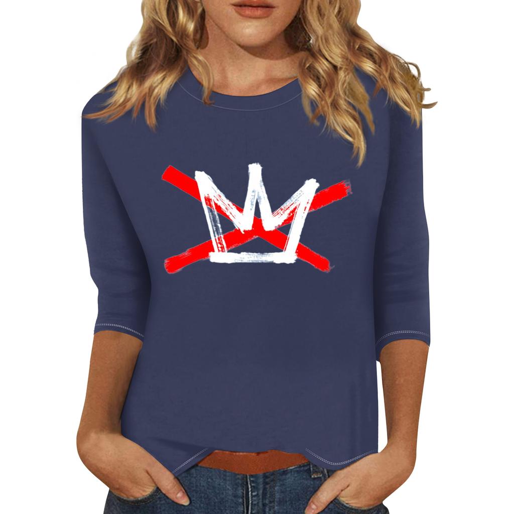 Women's Fashionable Casual Three-quarter Sleeve Round Neck Top