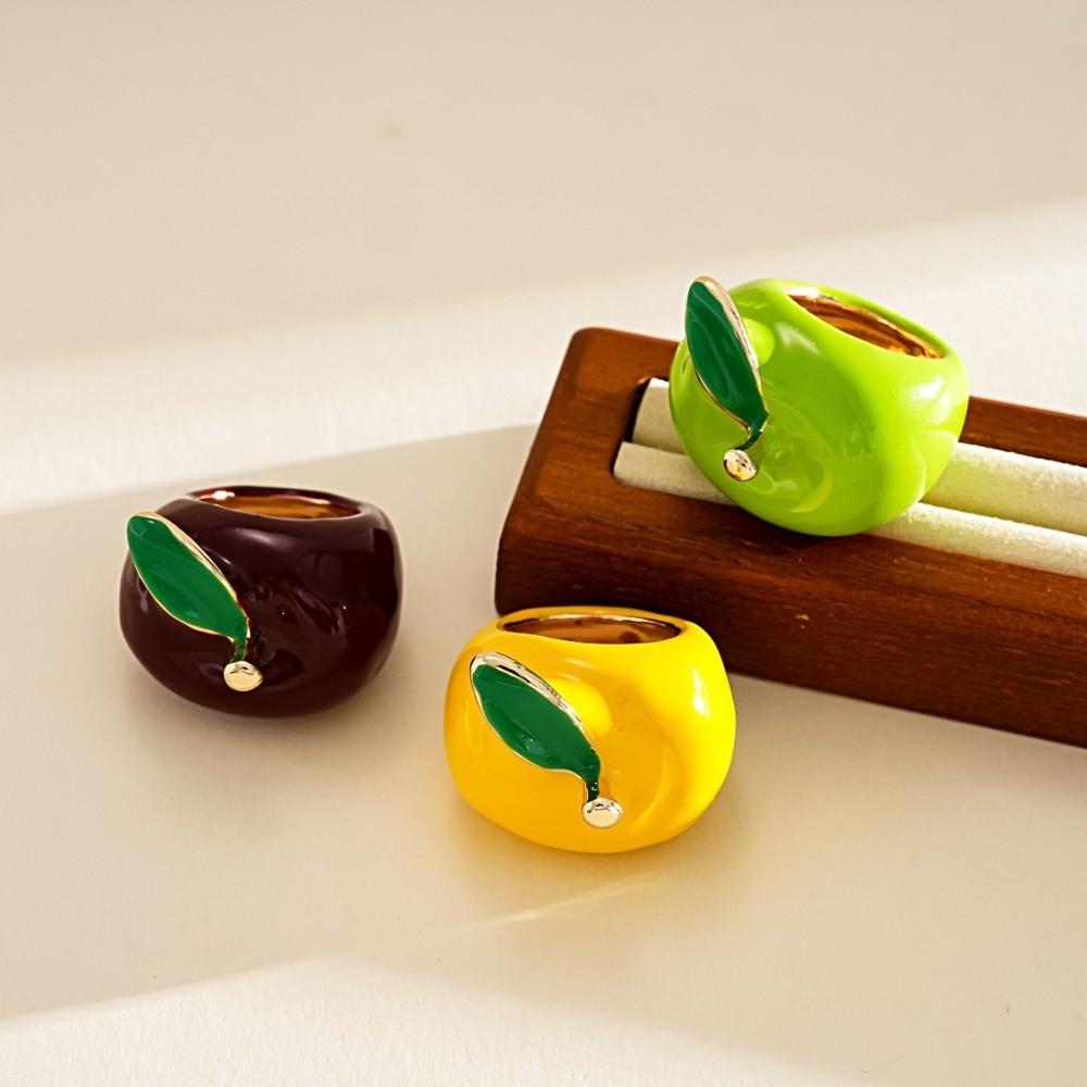Metal Enamel Fruit Ring Minimalist Vintage Ring Personality Geometric Fruit Ring Party