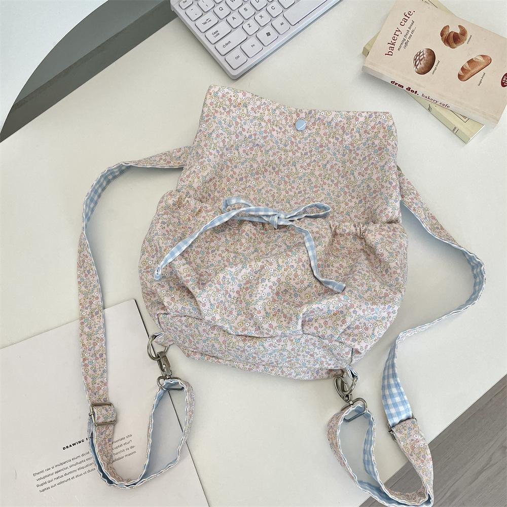 5 New canvas bag floral student backpack lazy wind cute shoulder messenger bag large capacity