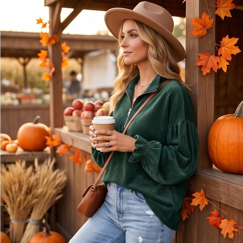 Women's Velvet Zip Up Sweatshirt with Collar Casual Loose Fit Color for Daily Wear