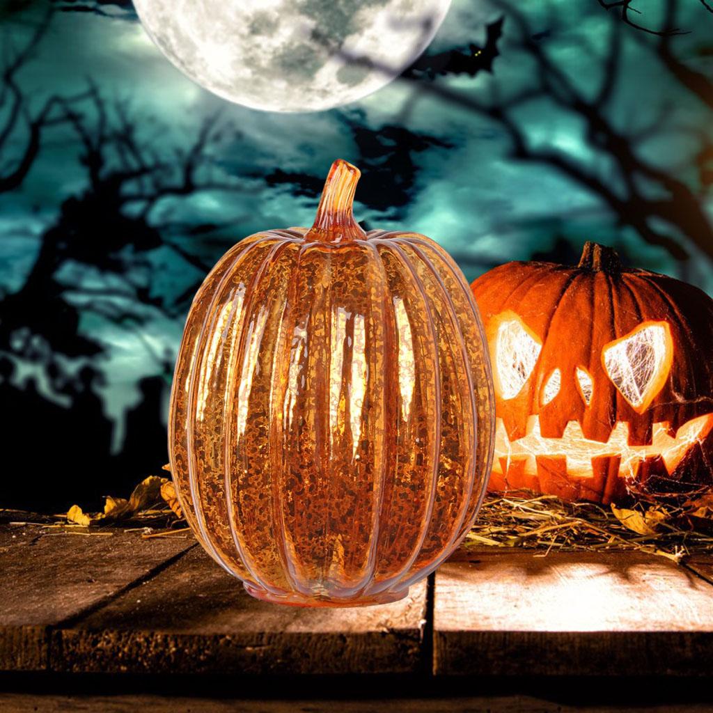 Glass Halloween Pumpkin Lamp Light Decoration Lantern LED Pumpkin Battery Operated for Halloween Party Gift Light Up Home Decor