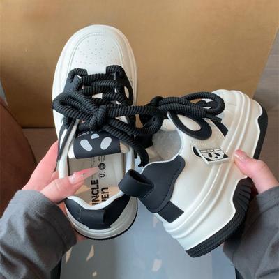 Schoenen met dikke zool Dames Lente en Herfst Nieuwe Ins Trendy Leren Bovenwerk Veelzijdige Kleine Witte Schoenen Studenten Casual Schoenen