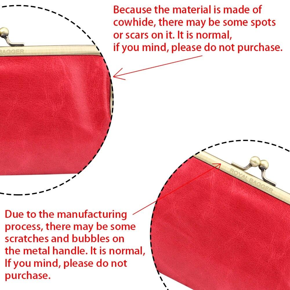 Royal Bagger Retro Long Wallet for Women Genuine Cow Leather Clutch Coin Purse Large Capacity Card Holder with Kiss Lock 1497