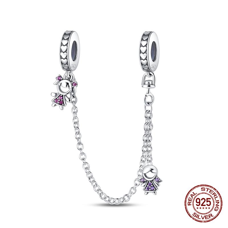 Original 100% 925 Silver Star Moon Safety Chain Fit 925 Original Bracelet & 3mm Bracelet DIY Jewelry Making Women Gift