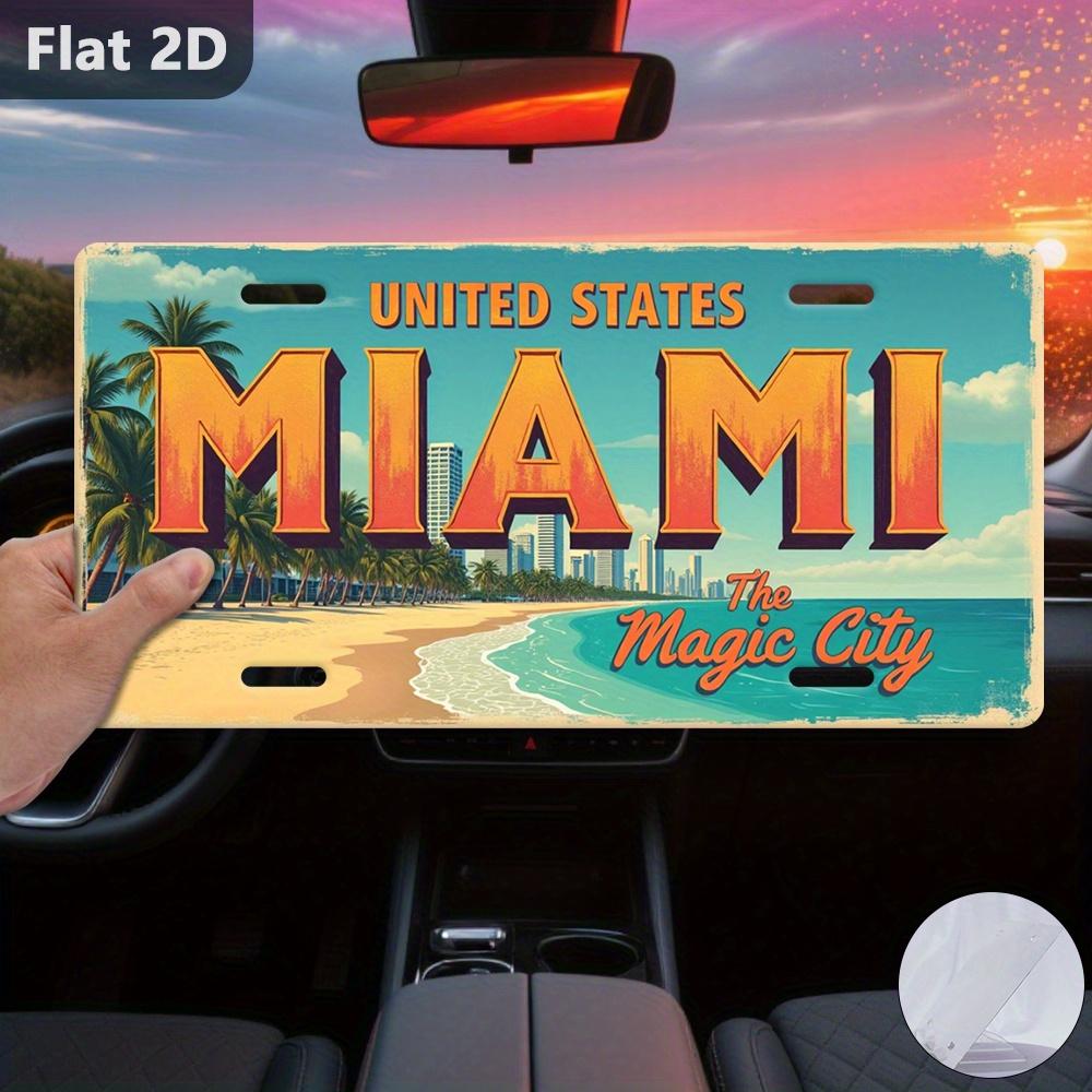 

D Flat Printing Retro UNITED STATES MIAMI The Magic City with Beach Skyline Illustration Aluminum Tin Painting License Pla 15x30cm(5.9x7.8inch)