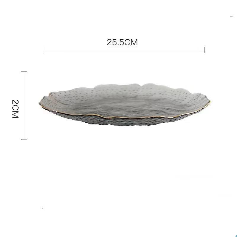 Artisan Japanese Glass Plate: Gold-Edged, Hand-Painted, Irregular Design for Western Cuisine, Fruits & Salads.