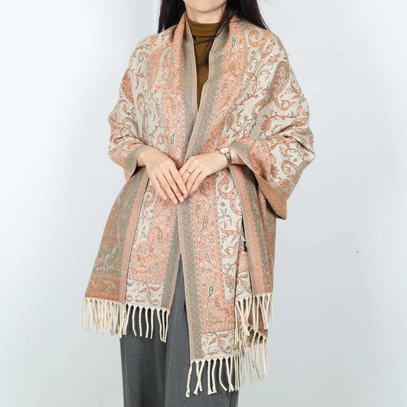 New jacquard fringed scarf travel wear cape women's outer shawl windproof warm scarf