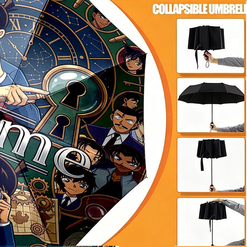 Custom Name Personalized Detective Conan Print Umbrella, Auto Open Close, 8‑Rib Sturdy Frame, Commute Camping Hiking Use, Birthday Gift