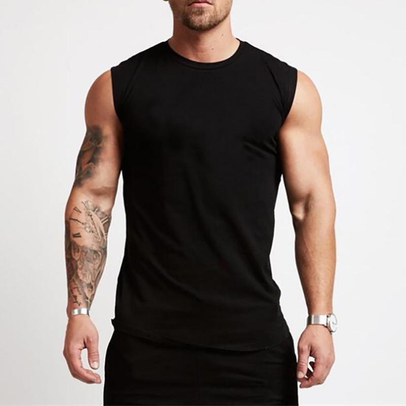 Muscleguys Summer Mens Sports Fitness Vest Cotton Round Neck Sleeveless T-Shirt Jogger Gym Running Bodybuilding Basketball Training Vest