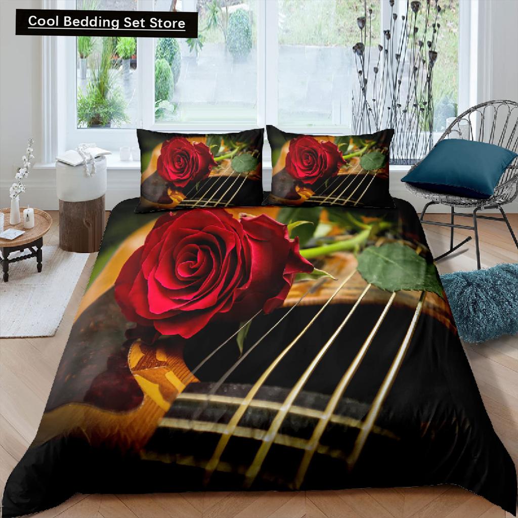 Valentine'S Day Rose King Queen Duvet Cover Red White Floral Bedding Set Romantic Flowers Quilt Cover Polyester Comforter Cover