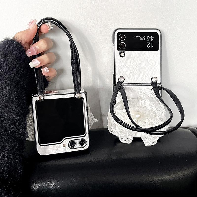 

Стиль Ins Кружевной Бант Складной Экран Чехол для Телефона на Zflip5 Портативная веревка Xflip Кожаный Легкая Роскошь For Samsung ZFlip3