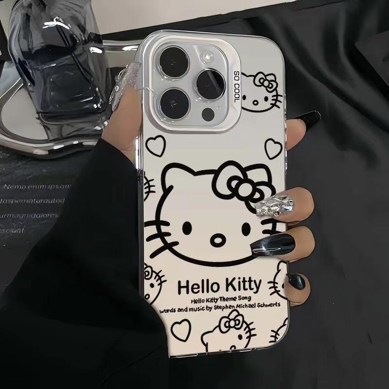 Applicable To Apple 16 Mobile Phone Case 16plus New 15promax Simple Huawei Cartoon Female Big Head Kitty Cat