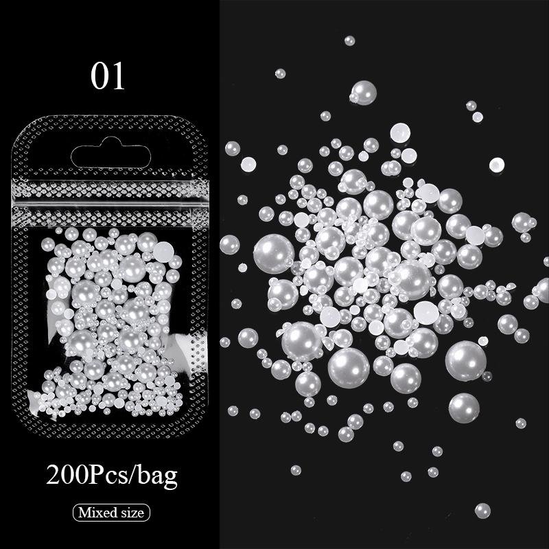 Mix Sizes White Nail Art Tip Half Pearls 3D Nail Beads Stone Rhinestone Decoration In Wheel DIY Beauty Decor Manicure Supply
