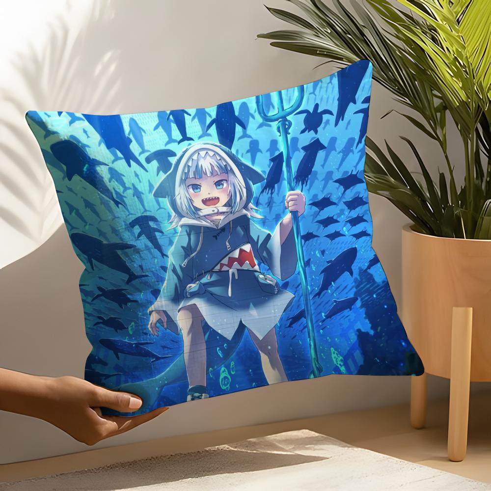 Kawaii Anime Hololive Gawr Gura Pillow Case Linen Cushion Covers For Decorative Sofa Home Pillows Case Car Chair Pillows Cases
