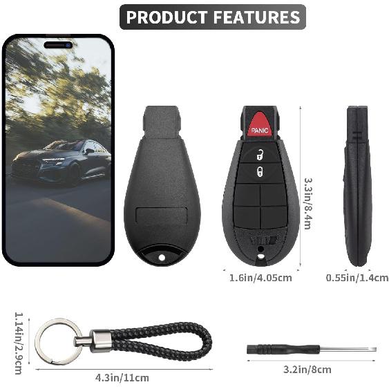 3 Button Key Fob Case Replacement for Dodge Ram 1500 2500 3500 4500 5500 2008 2009 2010 2011 2013 2014 2015 2016 2017 2018    GQ4-53T 56046953AE