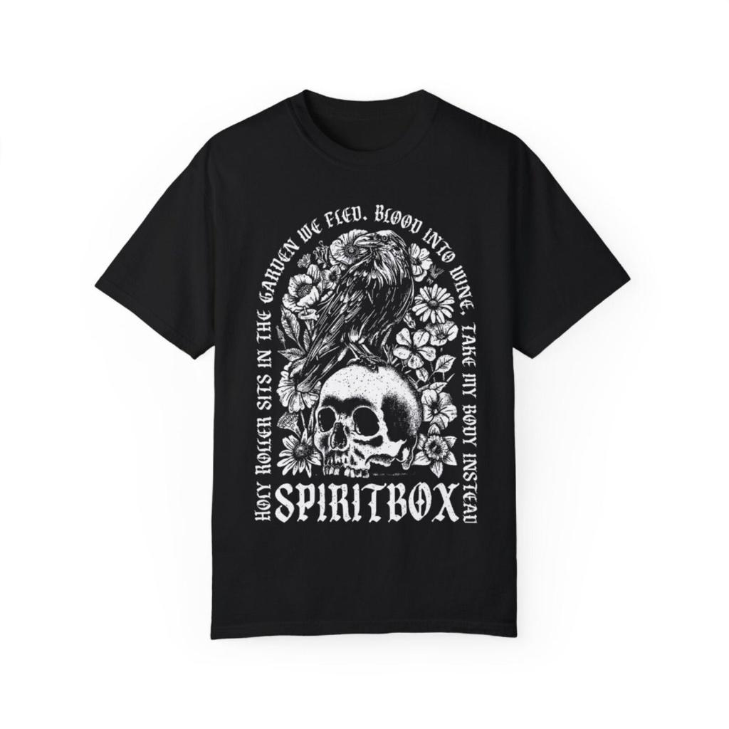 Футболка Spiritbox Band в готическом стиле, мужская черная хлопковая футболка, дизайн с черепом и цветами, повседневная, с круглым вырезом, идеально подходит для поклонников музыки