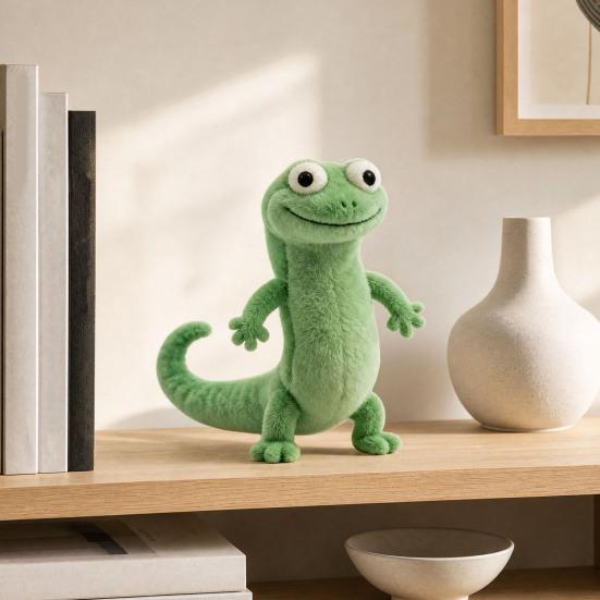 Green Lizard Plush Doll, Soft Stuffed Animal, Fuzzy Realistic Figure Doll with Big Eyes, Cute Collectible Gift for Kids Adults