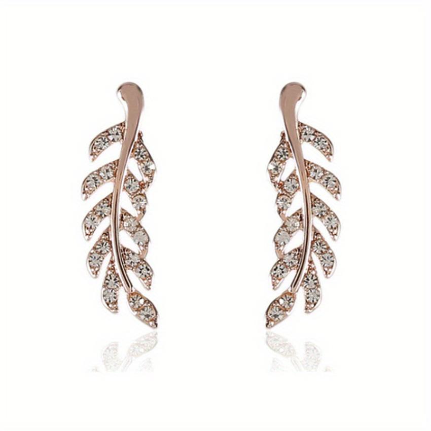 1Pair Cute Symmetrical Hollow Leaf Earrings, Golden/Silvery Leaf Crawler Earrings Additions for Women Ear Ornament