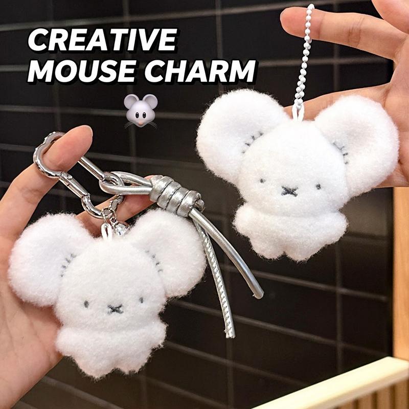 Cute Soft Fluffy Plush White Mouse Keychain Pendant Perfect For Bag Decoration Birthday Gift For Kids Teens Friends