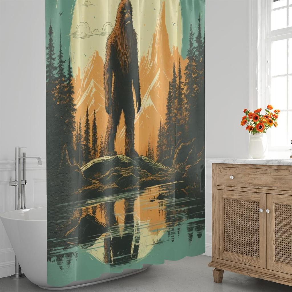 TropicalLife Bigfoot Funny Shower Curtain, Unique Cool Cloth Sasquatch Shower Curtain Set with 12 Hooks for Bathroom Decor Accessories Bathtub