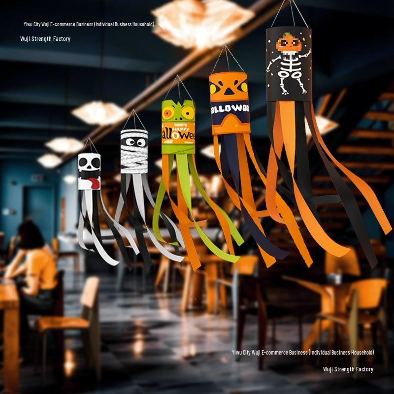 Halloween Outdoor Hanging Decorations: Pumpkin & Ghost Wind Sock Flags