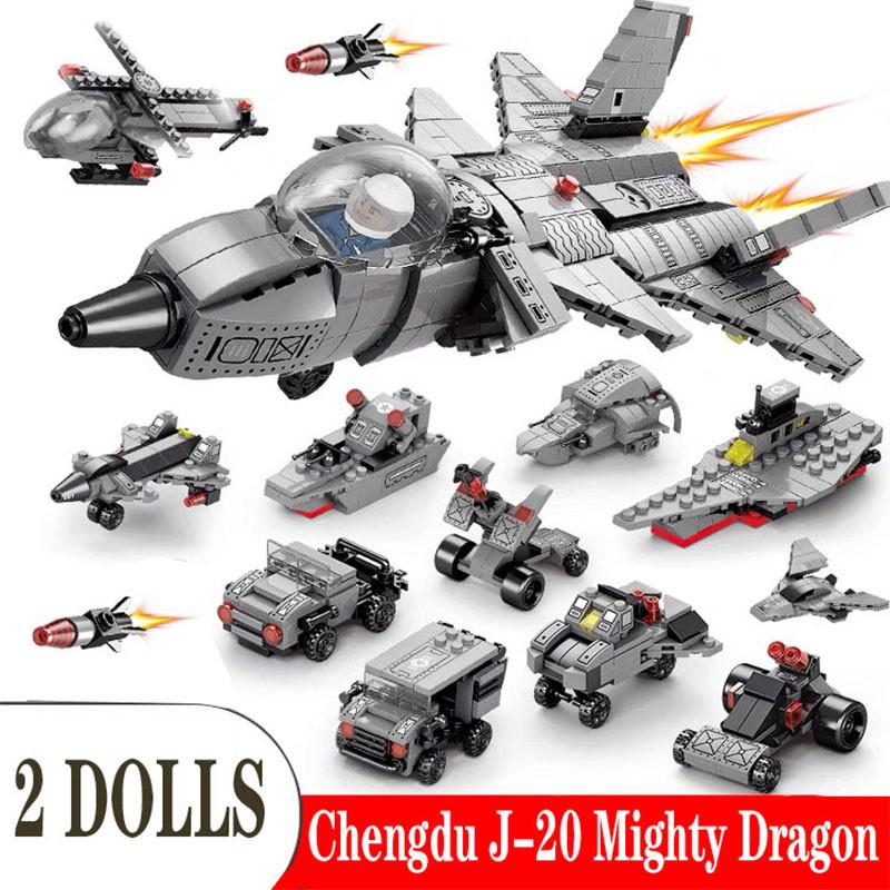 Military Series J-20 Stealth Fighter Building Blocks Air Force Model City Aircraft Toy for Boys