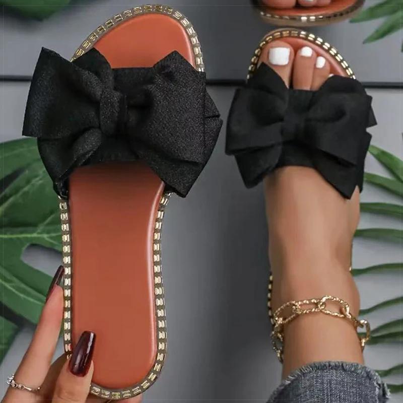 Women's Sandals Sweet Bow Summer Shoes Women Flat Sandals Inddor Outdoor Slippers Women 2025 New Sandals Summer Footwear Female