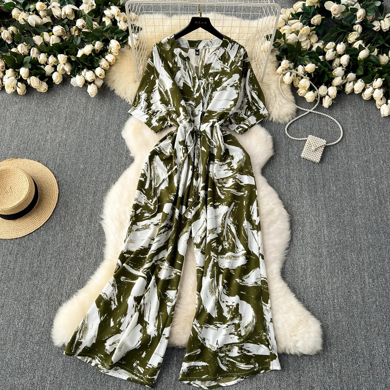 Летний повседневный женский комбинезон с широкими штанинами и принтом — фото 23