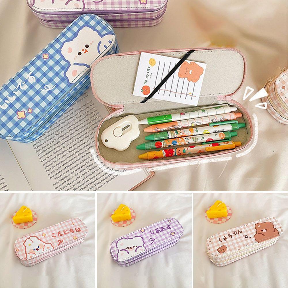 

PU Cute Large Capacity Students Stationery Bag Stationery Storage Box Cartoon Double Pencil Box