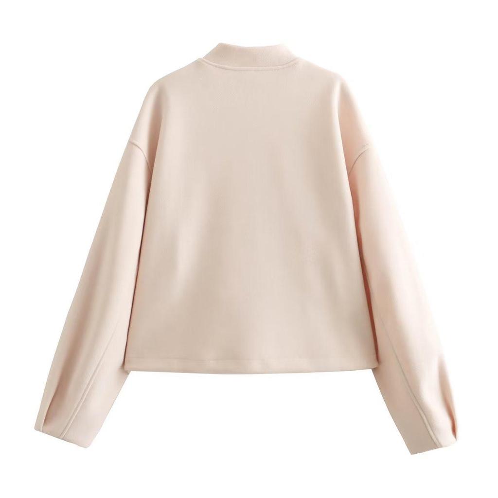 2025 Autumn/Winter Plus-Size Women's Stand-Up Collar Bomber Jacket - European/American Style