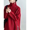 DIMANAF 2025 Autumn Women Zipper Sweaters Lady Pullover Tops Female Turtleneck Knitted Basic Solid Tees Red Sweaters