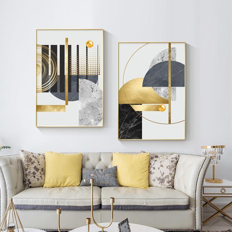 Abstract Golden Geometric Art Pattern Stitching Canvas Print Modern Gold Foil Poster Wall Paintings for Living Room Home Decor