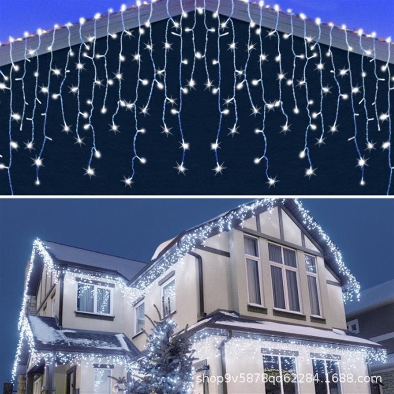 Outdoor Waterproof Solar LED String Lights - Super Bright Ice Strip Waterfall for Festivals and Courtyard Decoration Solar Ice Strip Lights - White Light
