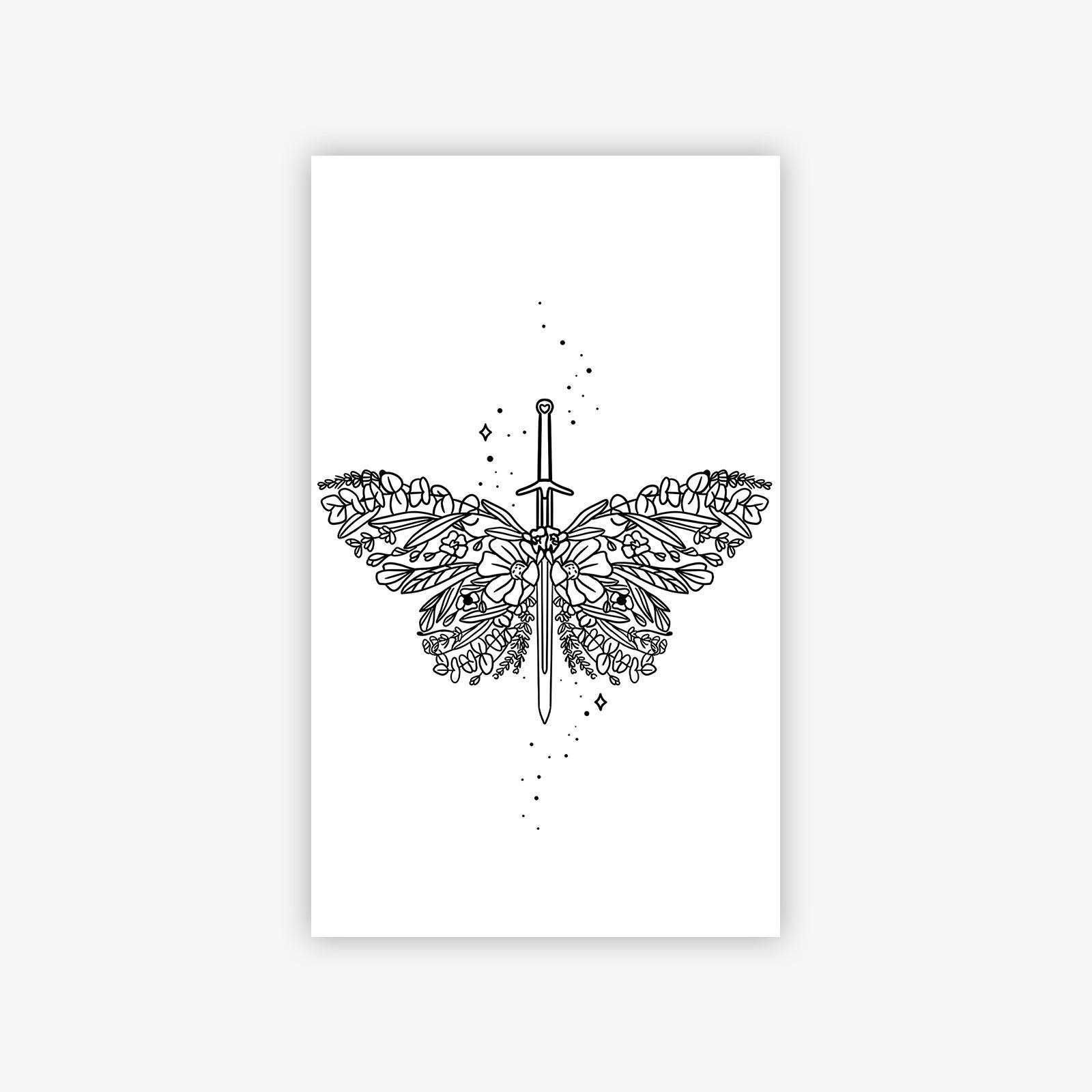 Tattoo Sticker Butterfly Sword, Waterproof And Long-Lasting Non-Reflective High-End Domineering Tattoo Sticker 9*15