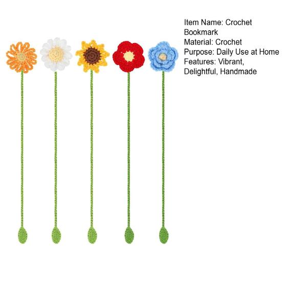 5 Pcs Flower Crochet Bookmark Handmade Sunflower Bookmark Knitted Curtain Tie Gift for Book Lover Teacher