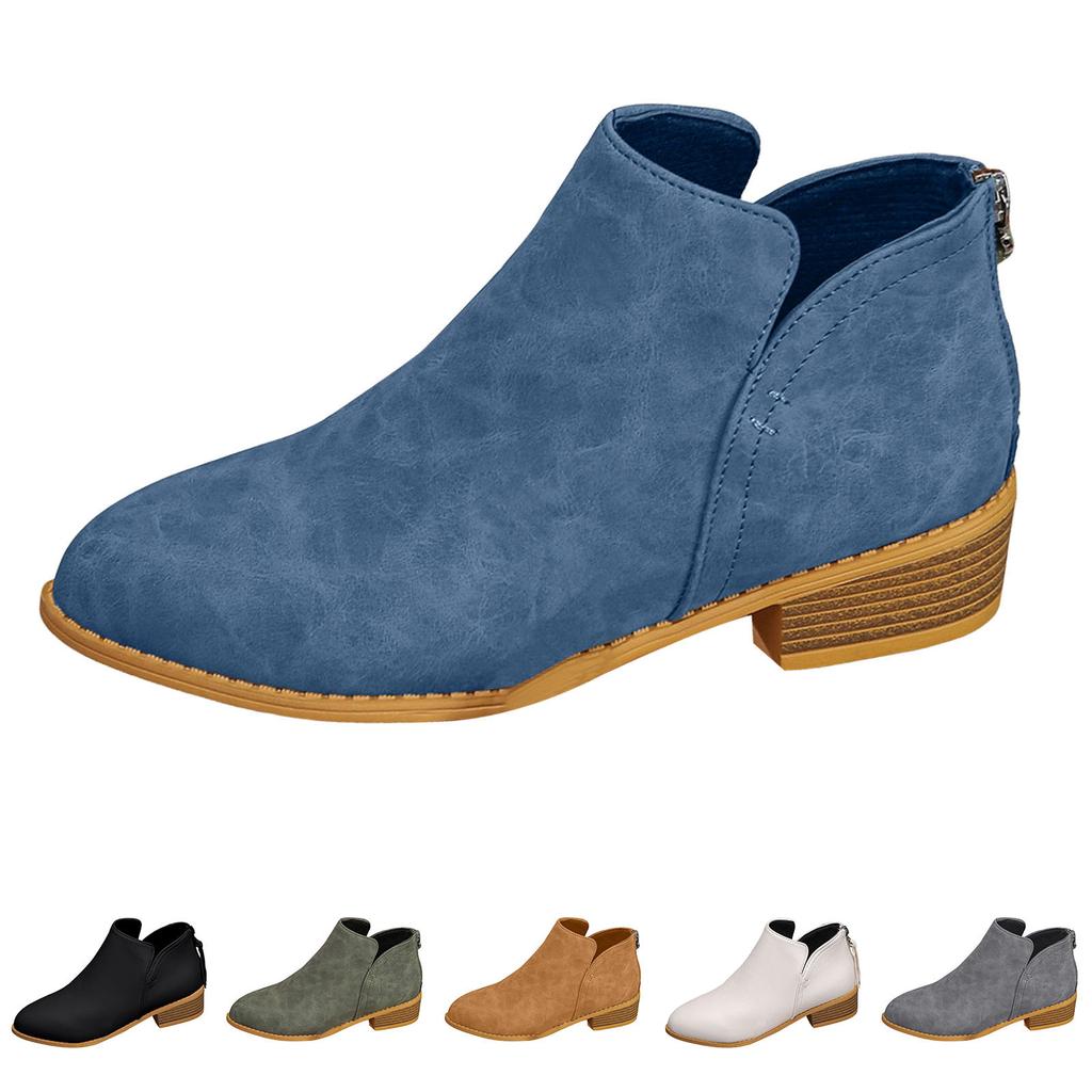 Kozaki Na Obcasie Damskie Modne Gruba Podeszwa Grubszy Obcas Damskie Okrągły Nosek Buty Modne Codzienne Zamszowe Tył Zapatos De Mujer