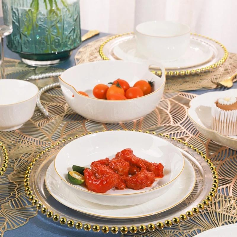 SHUNXIANG Ceramic Bowls Plates White Nordic Relief Dinnerware Dishes Rice Bowl Vegetable Plate Salad Soup Tray Kitchen Tableware