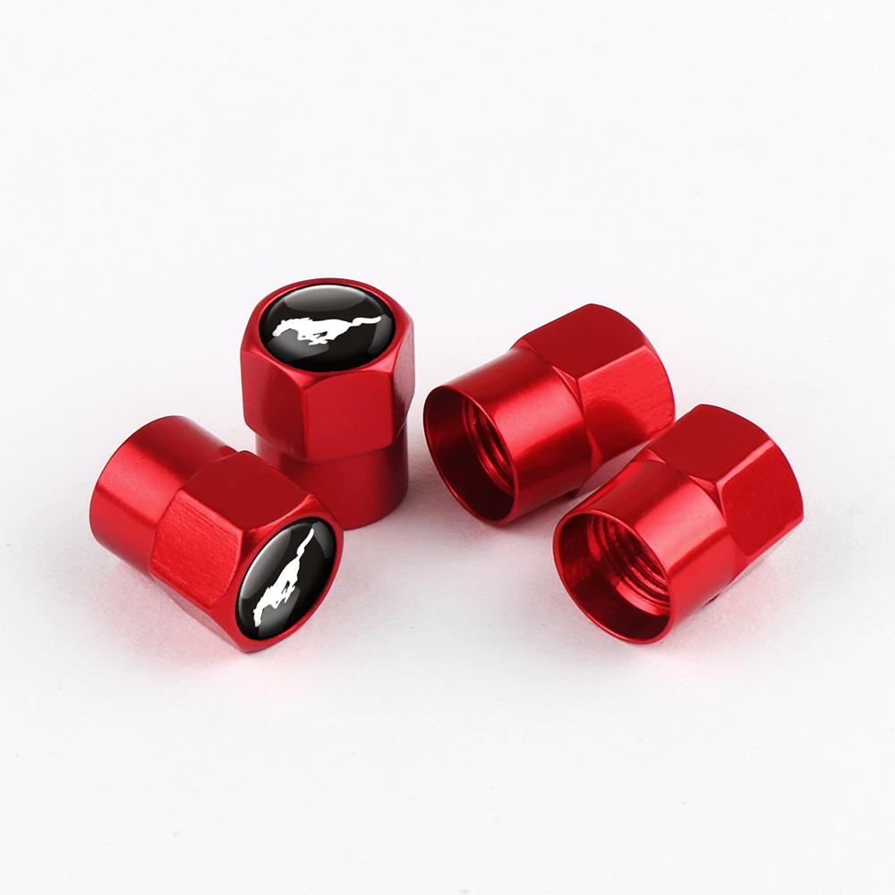 AJF1 4Pcs Car Tire Valve Covers Dust Emblem Caps For Ford Mustang MK7 Edge Kuga Transit Fiesta Mondeo Ghia Fusion Transit Accessories