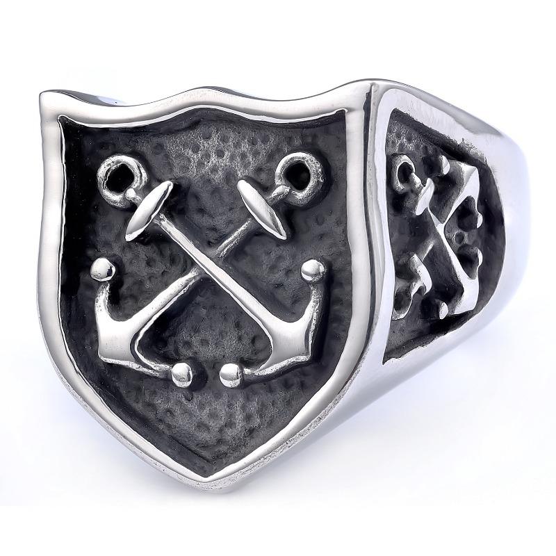 Personalized Trendy Punk Style Daily Street Photography Boat Anchor Ring