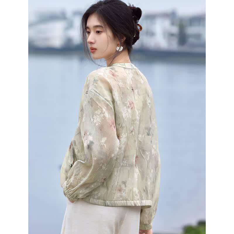XWI Dames Nieuwe Chinese Stijl Lichtgewicht Bloemenpatroon Textuur Shirtjas