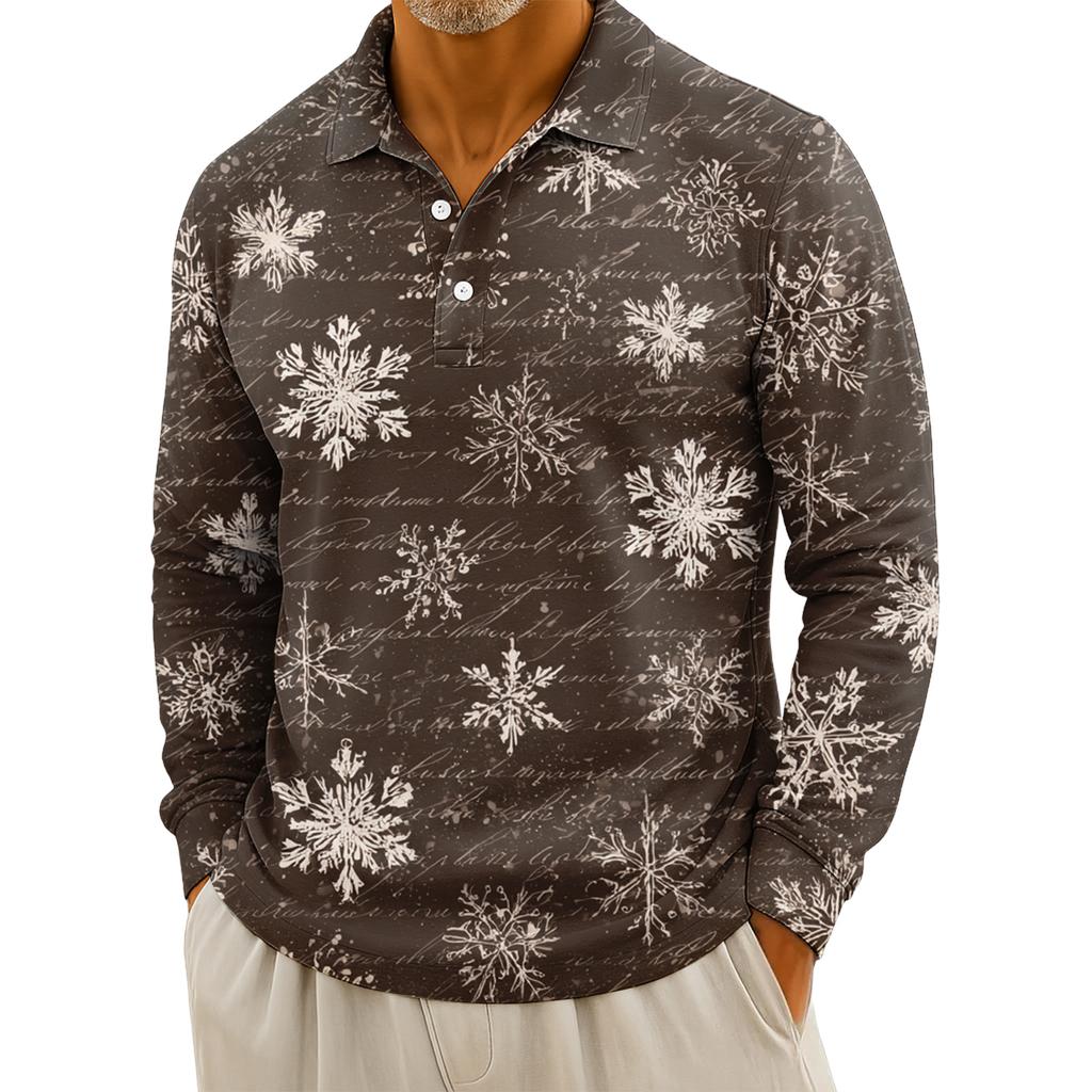Pánská ležérní košile s dlouhým rukávem a vánočním potiskem na knoflíky