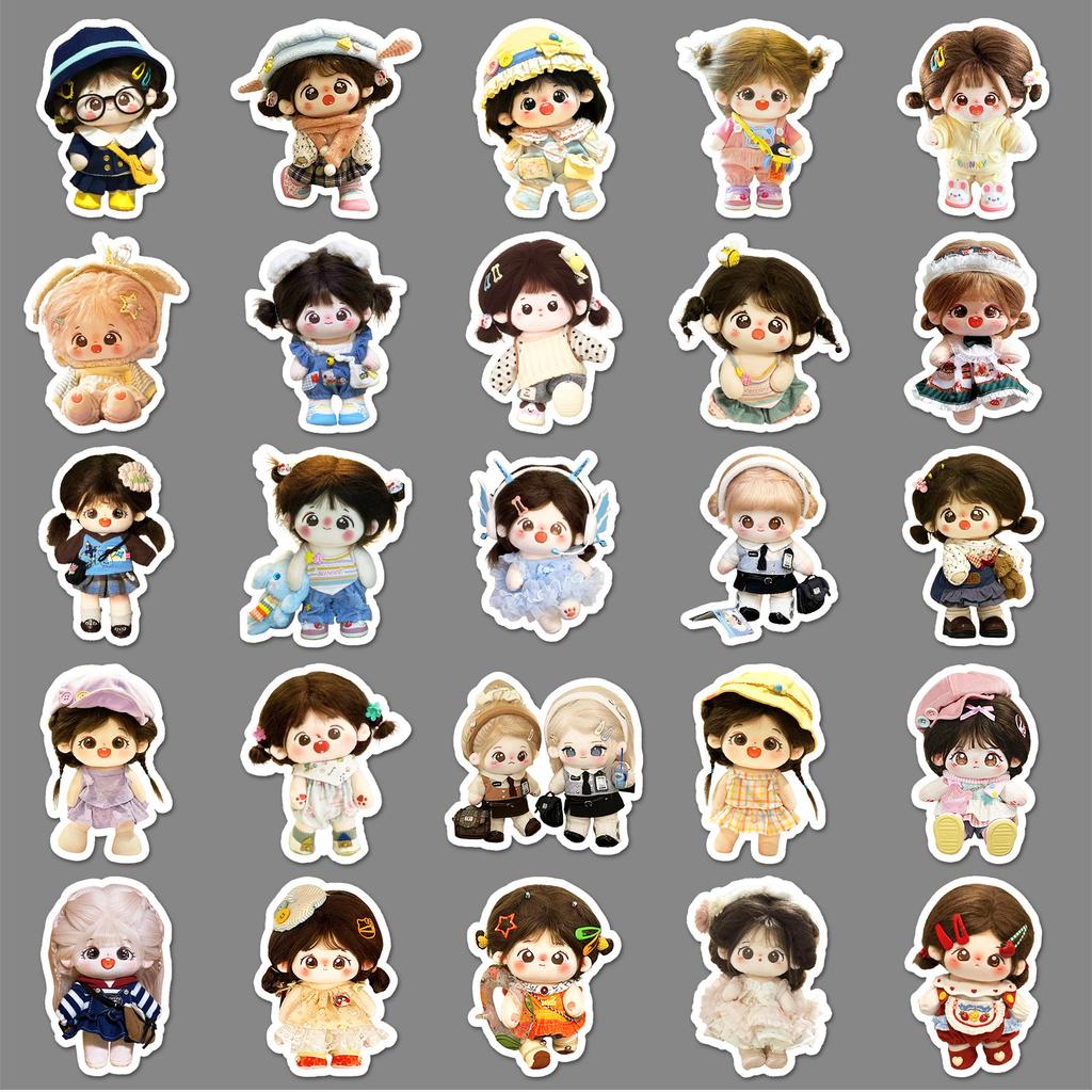 50 Cotton Doll Graffiti Stickers Cartoon Cute Doll Decorative Mobile Phone Case Water Cup Small Mochi Stickers