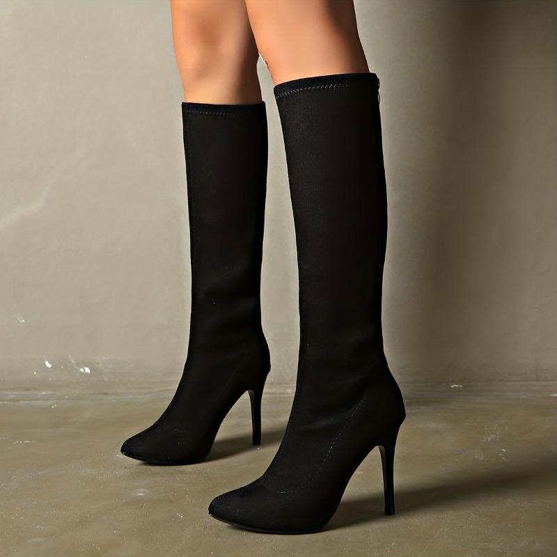 

Skinny Heel Skinny Boots Autumn New Pointed Toe Suede Cover Foot Anti-slip Wear-resistant Tall Boots 40 чорний