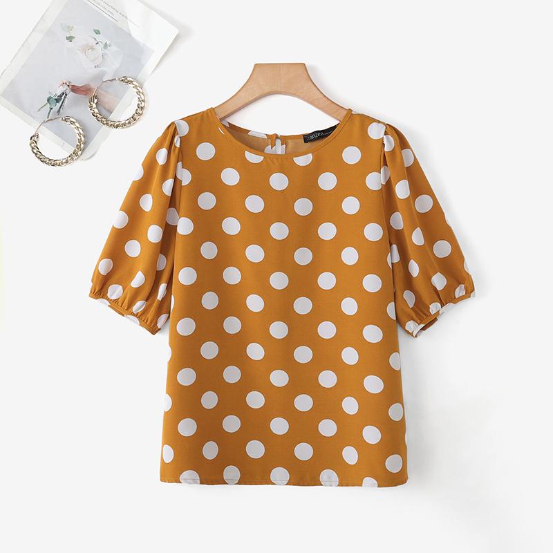 ZANZEA Blusa Casual da Donna a Pois con Scollo Rotondo e Maniche Corte