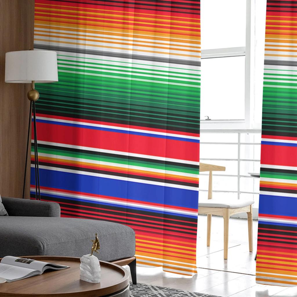 Colorful Mexican Stripes Bedroom Transparent Sheer Curtains Holiday Decoration Window Voile Tulle Curtain