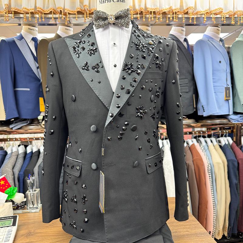 Completo da Uomo Ricamato a Mano con Perline - Elegante Set 2 Pezzi per Occasioni Casual, Banchetti e Eventi Formali