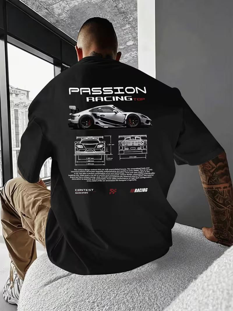 Men s Fashion Street Style Casual Trendy Graphic T-Shirt with Passion Racing Top S разноцветный