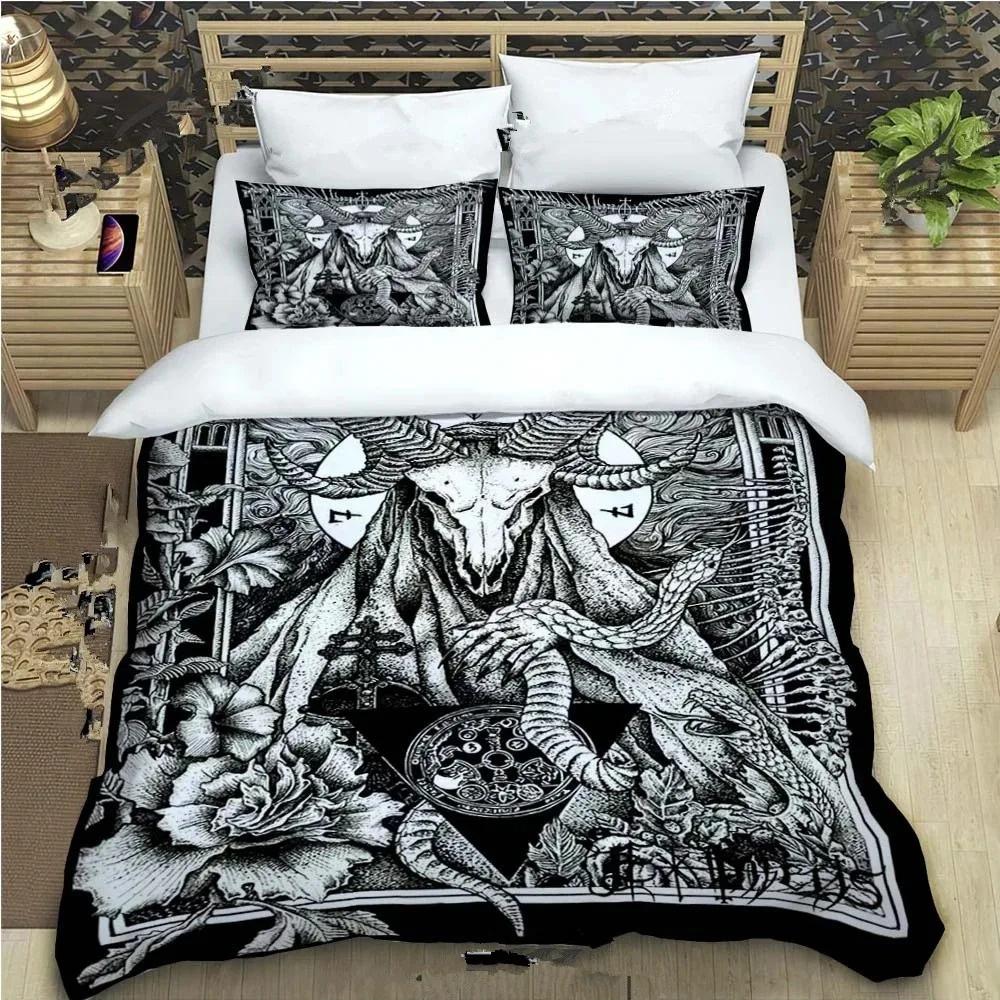 Baphomet Duvet Cover King Queen Size Pentagram With Demon Satanic Goat Head Bedding Collection For Boy Men Horror House Comforter Cover
